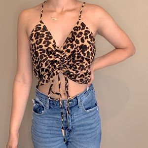 Cheetah print adjustable crop top with ties